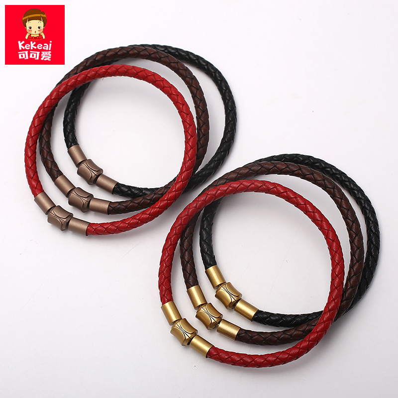 Can be cute 5 0mm thick square buckle leather rope Handmade male and female woven grain red rope hand alchemy male black leather rope