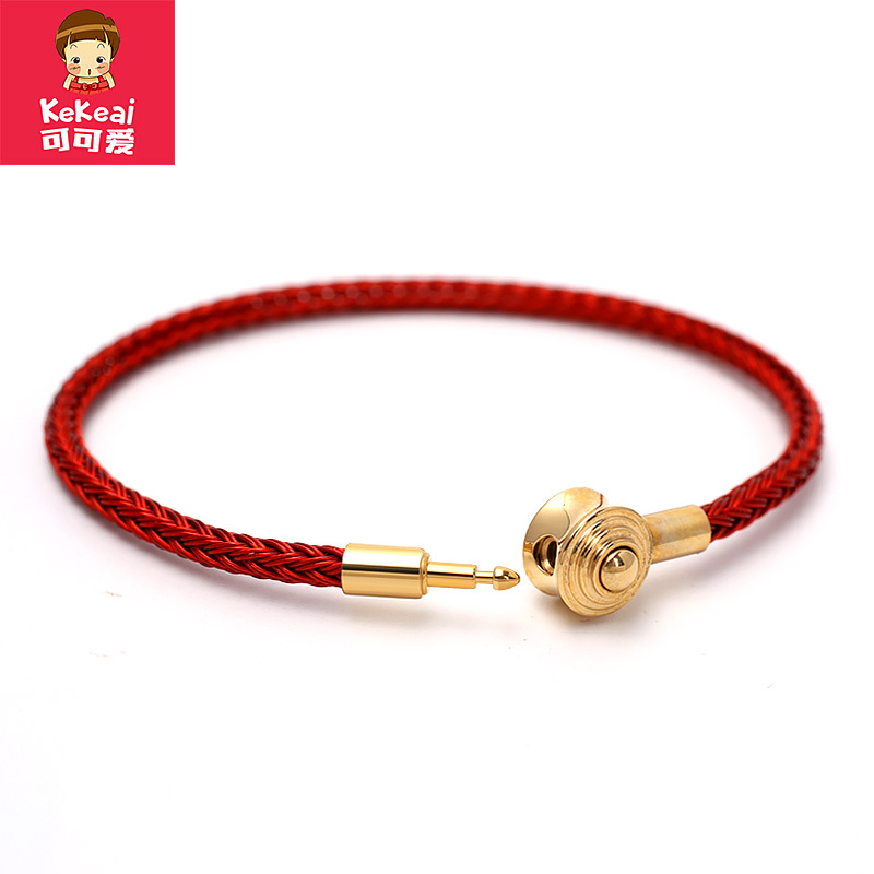 Can be cute to wear 3d hard gold hand rope natal year red rope can replace gold transfer beads steel wire square buckle hand rope