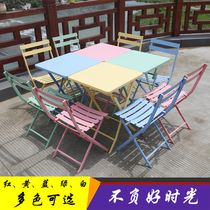 Outdoor Balcony Iron Art Folding Mesh Red Table And Chairs Suit Milk Tea Sweet cold Drinking Shop Café Indoor table and chairs Composition