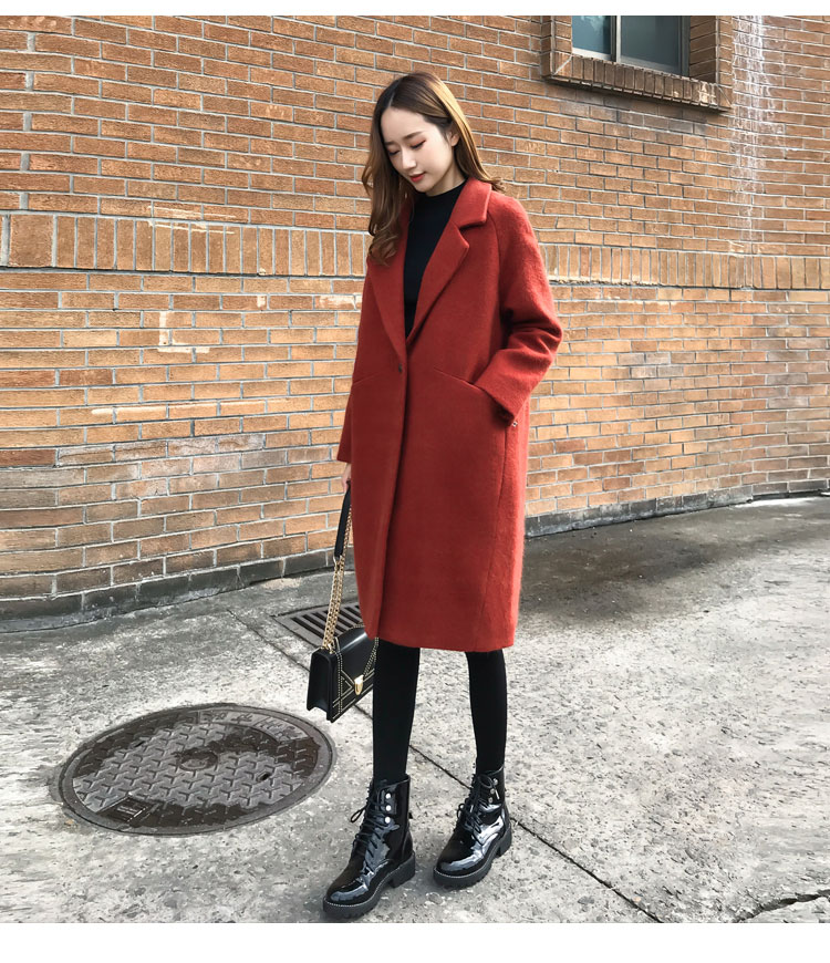Chống giải phóng mặt bằng len áo khoác nữ phần dài Hàn Quốc phiên bản 2018 new slim loose đen Hepburn áo len áo lông cừu
