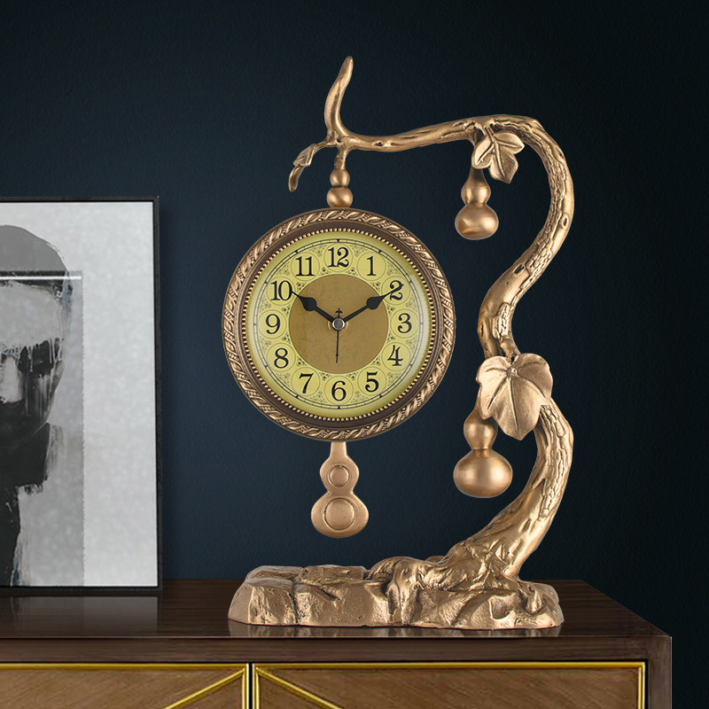 New Chinese-style brass Fullwood Pendulum Pieces Home Living Room Desktop Watch and watch Sitting Bell Table Imitation Ancient Seat Clock