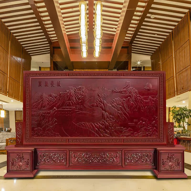 Chinese solid wood carving Office Company unit Entrance hall screen partition Entrance landing Great Wall seat screen