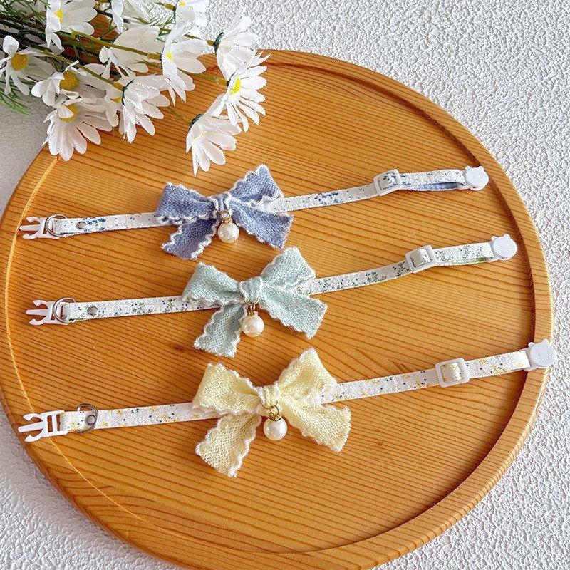 Autumn pet collar bow tie dog collar cute bow kitten accessories pendant pearl small floral fresh