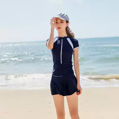 Two-piece swimsuit female summer conservative students thin Belly Belly 2021 new sports three-piece set seaside sun sun swimsuit women