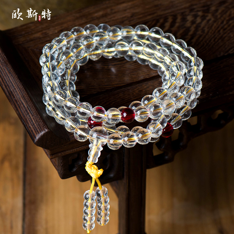 Ost 108 Buddha Beads Candida Pearl Natural White Crystal Handmade Ornament Tibet Buddha Beads Manau Stone Handstring Woman