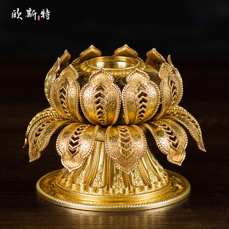 Oester Home Buddha Supplies Copper Gilded Transwarp Drum Lotus Double Hand Crank Swivel Warp Wheel Base Pendulum Pieces