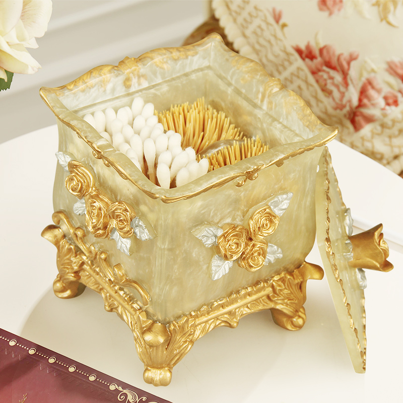 European banquet household toothpick box Resin European light luxury cotton swab box Living room storage box set Personalized creative toothpick tube