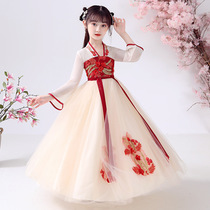 Girls Hanfu Chinese Style 2021 Spring Long Sleeve Childrens Antiquities Super Fairy Chiffon Dress Ancient Skirt