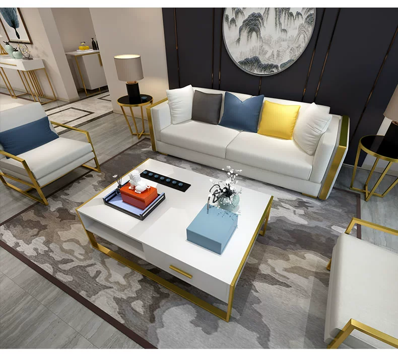 Lớn và căn hộ nhỏ đồ nội thất phòng khách đặt sofa vải bàn cà phê TV kết hợp tủ thép không gỉ đồ nội thất sáng tạo mẫu bàn ghế phòng khách hiện đại