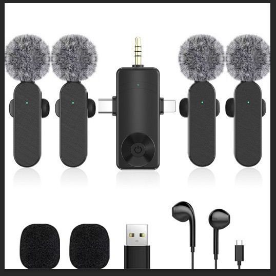 Wireless Lavalier Microphone Three-In-One for Android, Apple, Camera, 3.5mm, Noise Reduction, Outdoor, One-To-Four