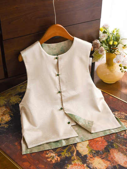 《双遇》桑蚕丝双面真丝正反两穿提花马甲新中式国风圆领上衣马夹