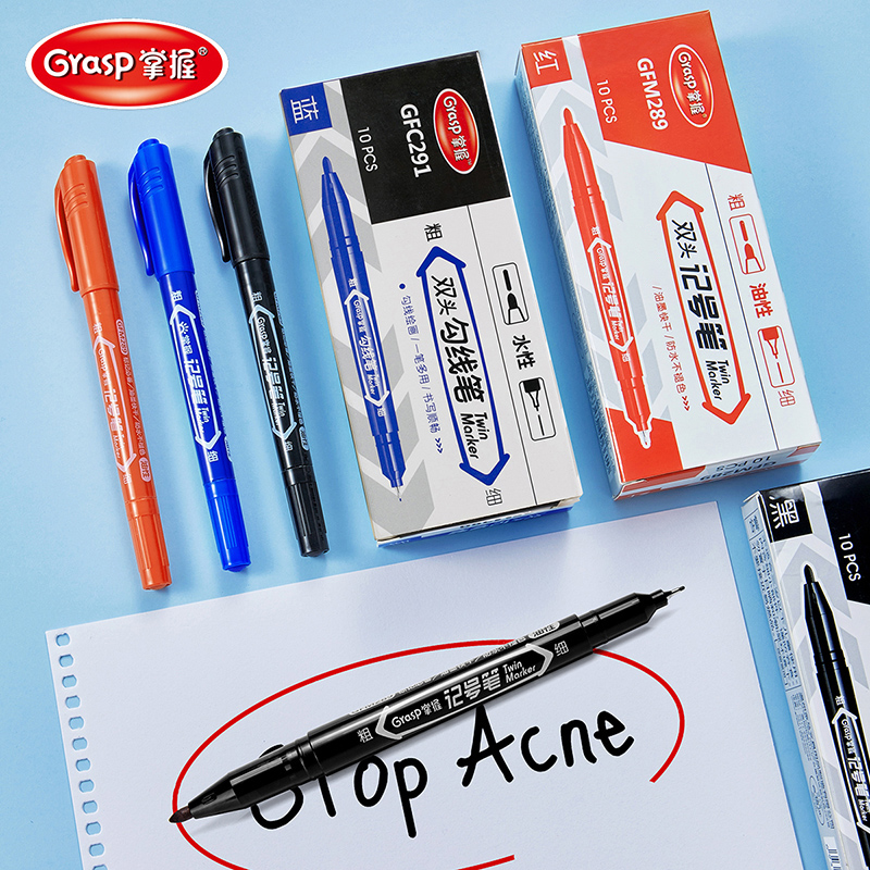 Master Double Head Oily Debit Pen children Painting black waterborne seducting pen sketching pen Thickness Double Head Black Note Pen 10 Mounted Large Head pen Oily Pen red blue Fast Dry