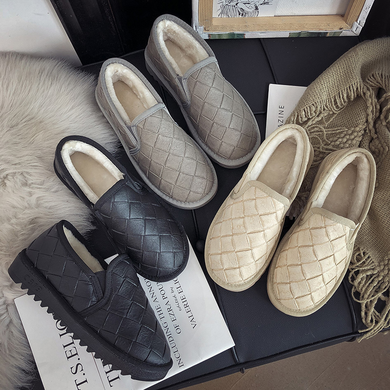 Winter Harajuku lazy bread cotton shoes a pedal plus velvet students warm men and women non-slip waterproof leather snow boots