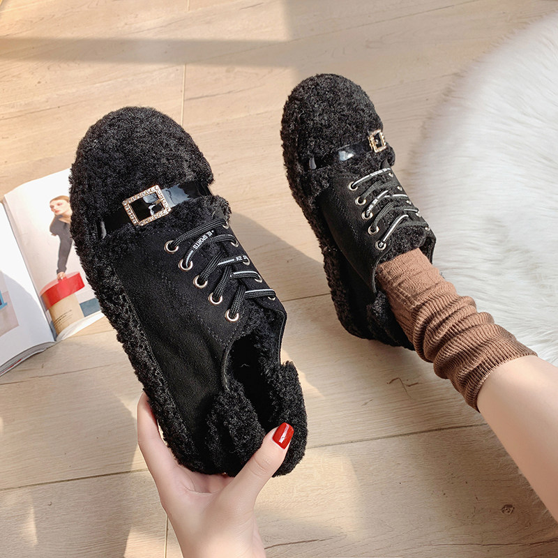 Online Red Fashion Fur Shoes Woman External Wearing Autumn Winter New Korean Version Plus Suede Bean Shoes Students 100 Hitch Cotton Shoes Subtidal