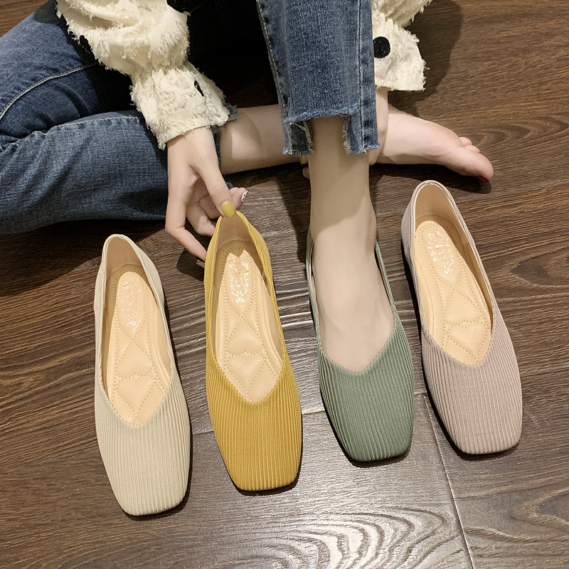 2022 Spring new Korean version Elastic Breathable Knit Single Shoes Women Flat Bottom Fairy Wind 100 Hitch a Grandma Shoe Tide
