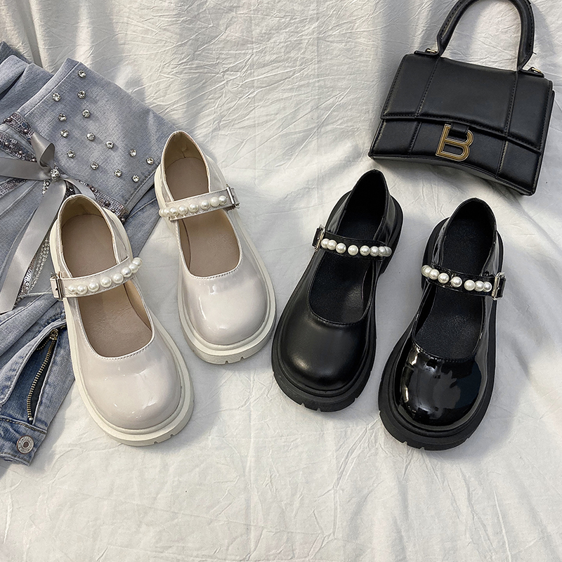 Fa-style retro Inn Wind with small leather shoes 2022 Spring new pearls Design Feminists Small crowdsourced Marie Precious shoes