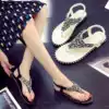 Boho flat bottom student beach sandals women 2021 Summer clip feet beaded Rhinestone Roman shoes flat heel women's shoes