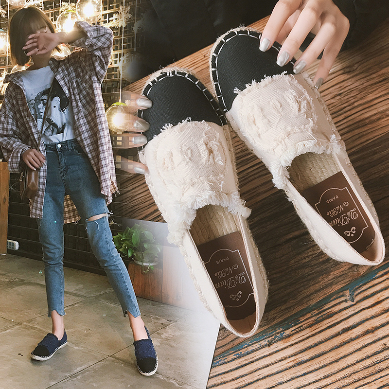 Grass Choreography Fisherman Shoes Woman Flat Bottom Light Mouth Single Shoes 2022 Spring New Society Han Edition 100 Hitch A Foot Pedal Sloth Shoes