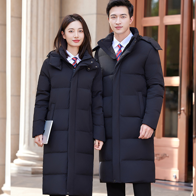 Professional Wear for Men and Women, Over-The-Knee Long down Jacket, Black, Thickened, Warm Workwear, Commuting Coat, 90% White Duck down