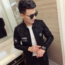 Pilot leather jacket mens leather Korean version of the tide handsome short slim motorcycle suit social spirit guy jacket