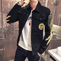 Social spirit guy denim jacket male embroidery Korean version of the trend handsome BOY net red coat bomber jacket