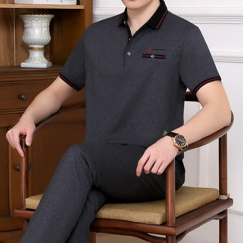 Мужской летний спортивный костюм для пожилых людей, штаны, комплект для отдыха, для среднего возраста, короткий рукав, большой размер