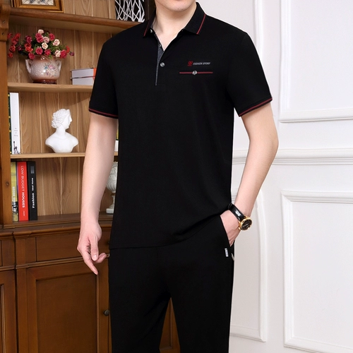 Мужской летний спортивный костюм для пожилых людей, штаны, комплект для отдыха, для среднего возраста, короткий рукав, большой размер