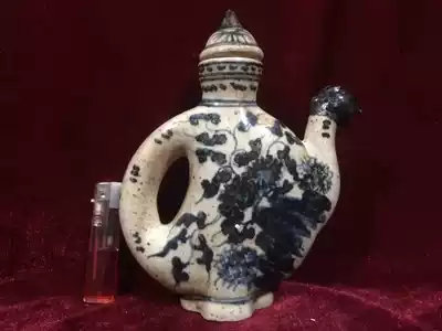 Ceramic wine bottle collection 4805 blue and white chicken head flat pot antique wine bottle