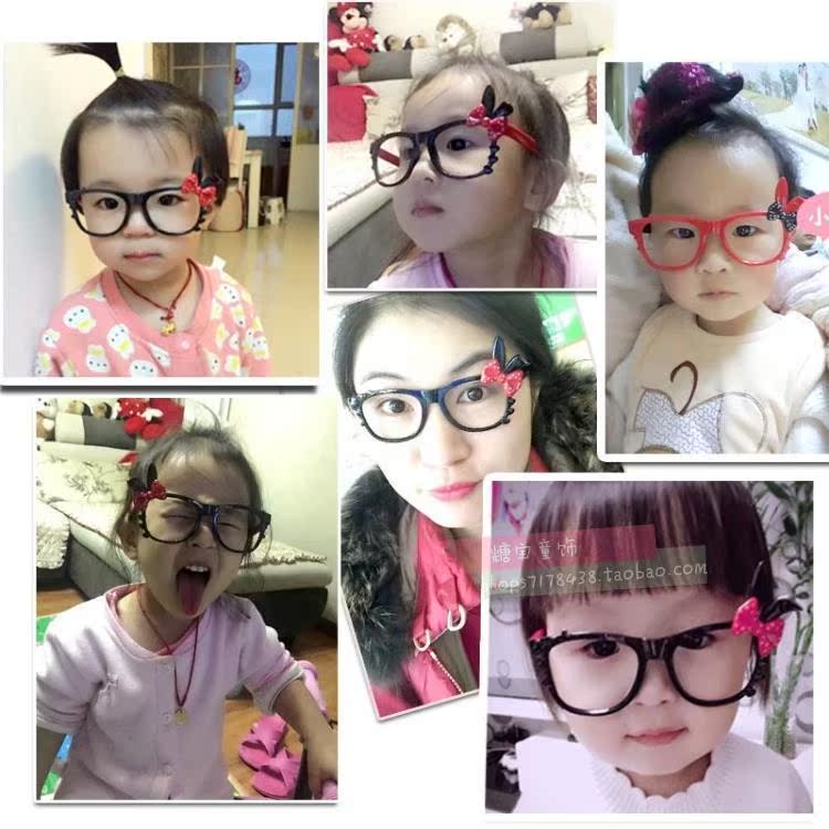 2019 tai thỏ nơ phim hoạt hình trẻ em kính khung kẹo màu bé trai và bé gái không có ống kính khuyến mãi khung - Kính gọng kính tròn