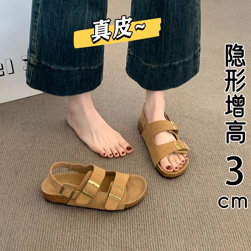 British Genuine Leather Thick-Soled Birkenstock Sandals for Women, Summer Outerwear, 2026 New Style, Paired with Skirts, Casual Beach Roman Sandals