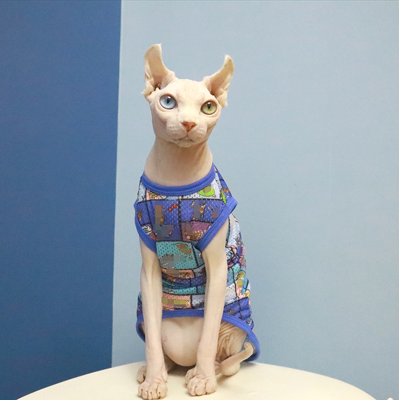 Spincks no hairy cat sunscreen blue mesh breathable summer vest Devon Thailand anti-drop Mao cat clothes