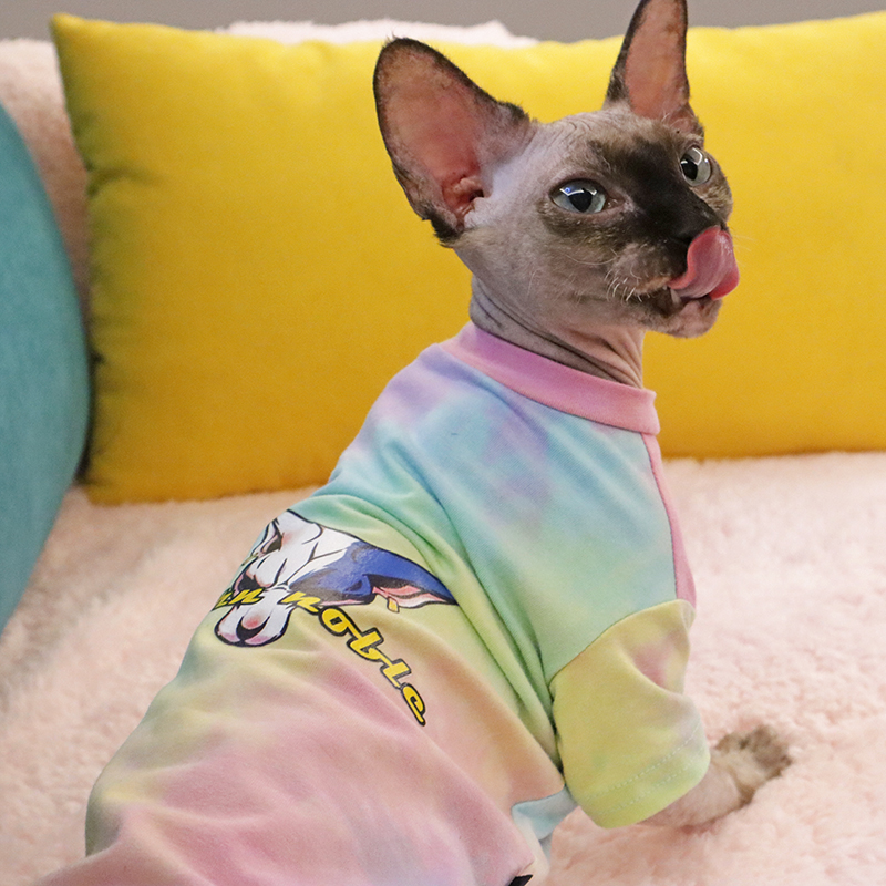 Four Seasons No Hairy Cat Clothes Sfinks Pure Cotton Inner Lap Clothes Colorful Dabby Cool Tide Cat Head Stickup Painting