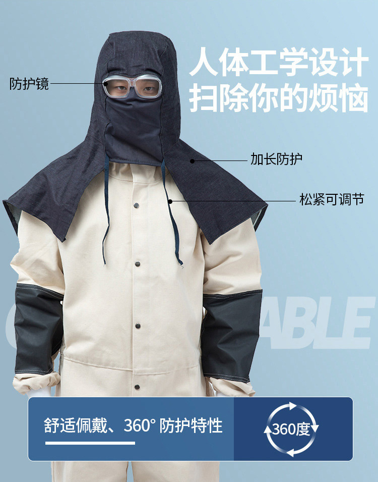 Защитные приспособления для головы 劳保牛仔风帽工地防尘帽搬运干活带披肩工作带眼镜透气打磨男女士