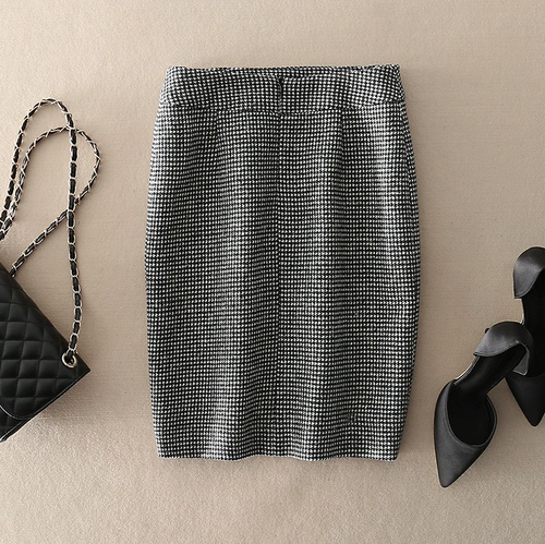 Демисезонная шерстяная клетчатая юбка, европейский стиль, высокая талия