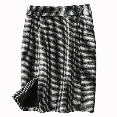 Демисезонная шерстяная клетчатая юбка, европейский стиль, высокая талия