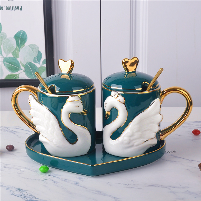 Jingdezhen ceramic cups porcelain cup couples for a cup of tea cup with mixing spoon set a wedding gift