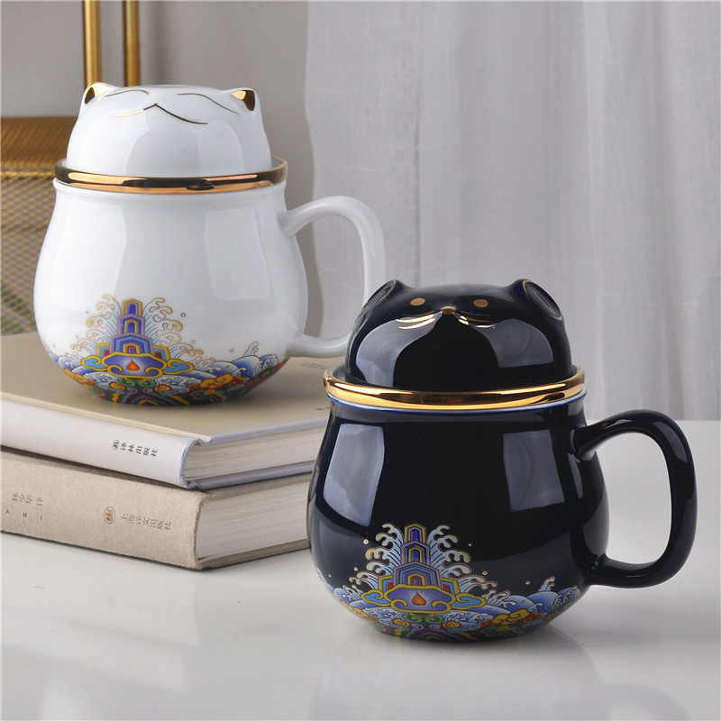 Jingdezhen ceramic cups porcelain cup office cup three - piece cup tea filter good cup