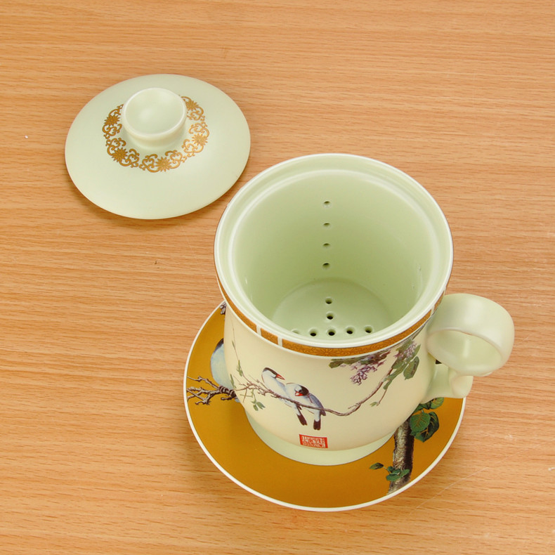 Mud of jingdezhen ceramic four - piece cup inferior smooth glaze teacup couples cup with leaking cup plate glass