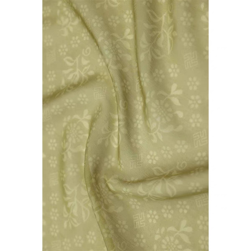 Wide Matcha Green Song Dynasty Restored Pattern Printed Silk Wool Blend Light Fabric Han Dynasty Cheongsam Fabric