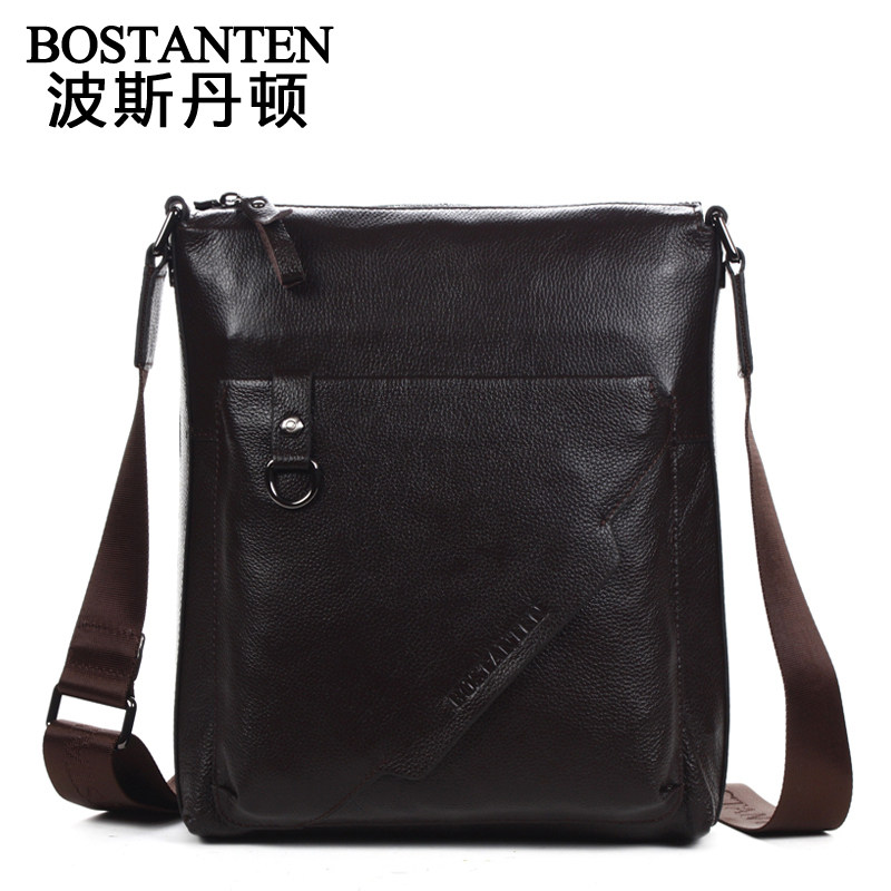 Bosdanton Simple Soft Leather Men's Bag Tide Head Layer Cowhide Business Leisure Single Shoulder shoulder bag Vertical