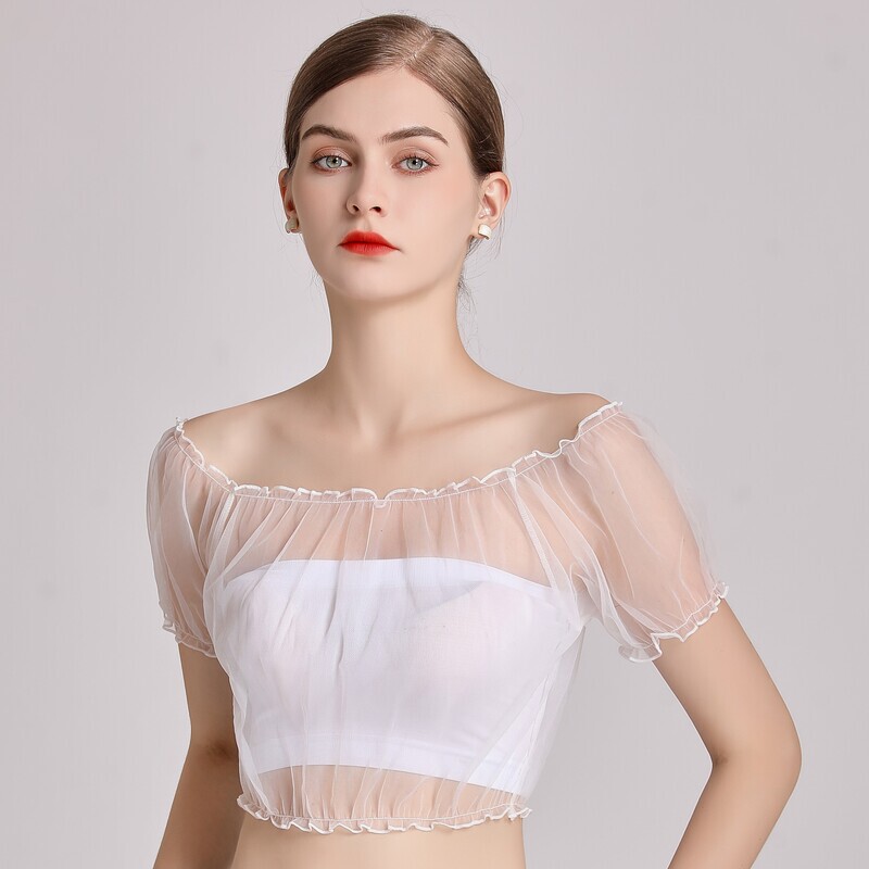 Summer Women's Tops with Mesh Lining, Half-Sleeve Transparent T-Shirt, Half-Length Sheer Blouse, Korean Style Thin Summer Women's Tops with Mesh Lining, Half-Sleeve Transparent T-Shirt, Half-Length Sheer Blouse, Korean Style Thin