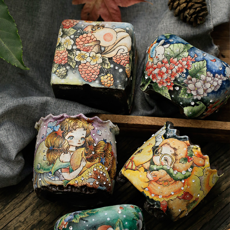 (21) Cartoon hand-painted pot Succulent Creative Flower Pot Cartoon Pot Han Pot Succulent Pot YZ live broadcast