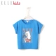 ELLE Kids quần áo trẻ em cô gái áo thun ngắn tay in hoạt hình áo sơ mi cổ tròn mùa hè mới thời trang trẻ em nửa tay - Áo thun