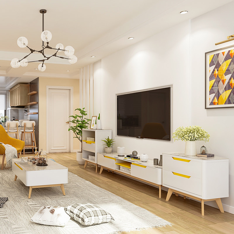 Nordic TV cabinet tea table combination high side cabinet set modern simple small family mini living room furniture