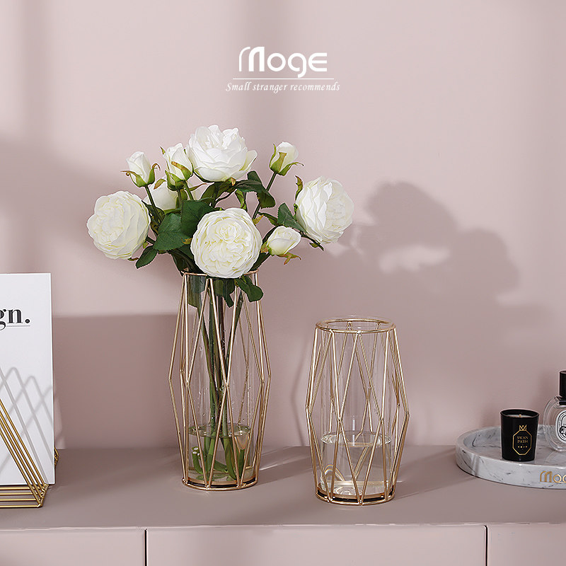 Creative transparent glass vase ornaments Nordic living room table hydroponic dry flower arrangement fake flower arrangement artificial flower arrangement