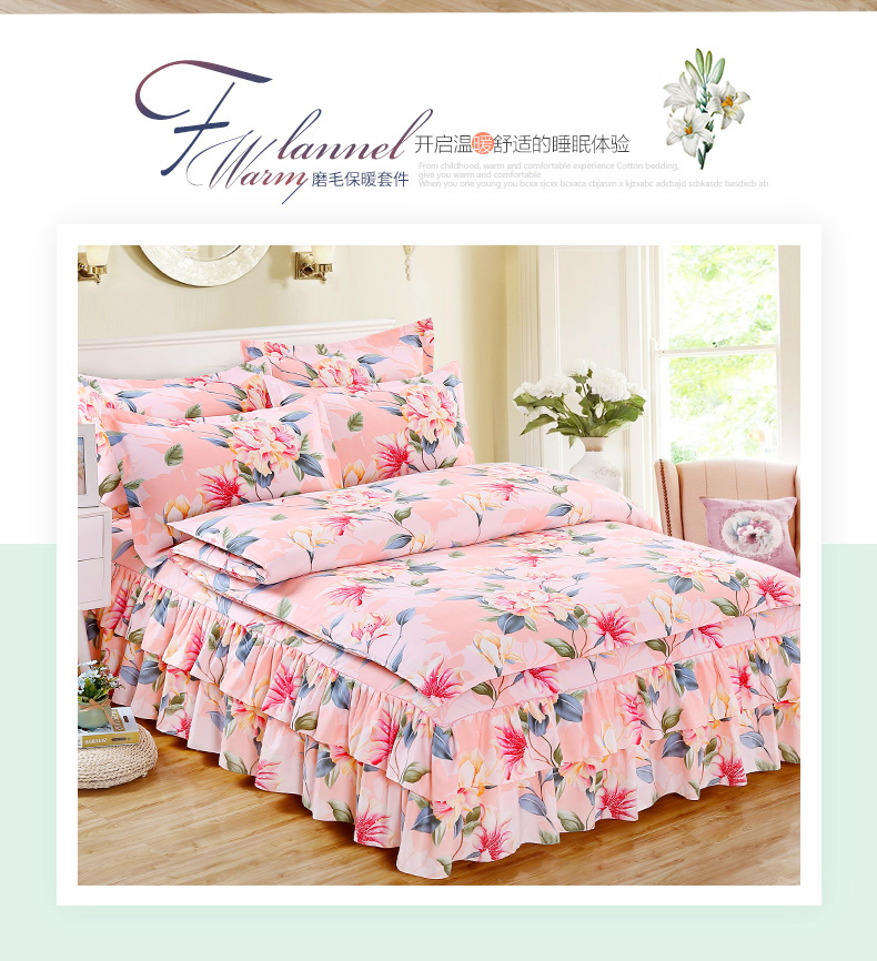 Phiên bản Hàn Quốc của váy cotton bốn bộ chăn ga gối cotton loại đơn giản 1,5 / 1,8M Bộ đồ giường đôi bộ chăn ga gối everon