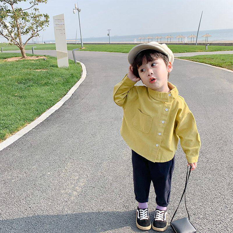 Jacadi Boys 2021 Spring and Autumn New Casual Shirts for Children and Babies Korean Version of the Western Style Solid Color Long Sleeve Shirts