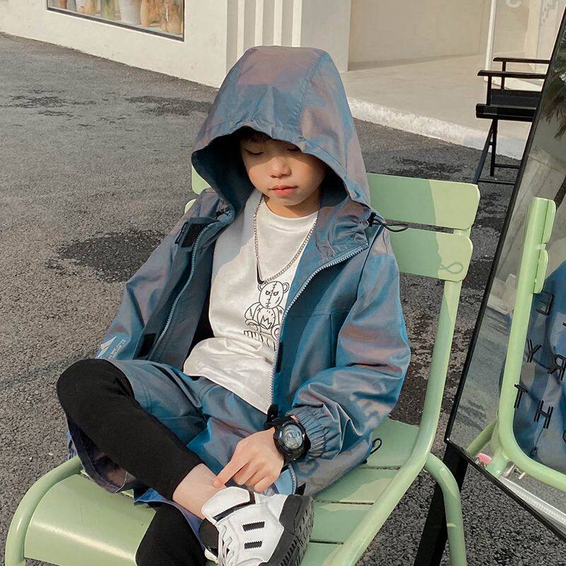 jacadi children's clothing 2021 spring autumn new small and small children Lianhood laser casual jacket dazzling black-linked hat blouse