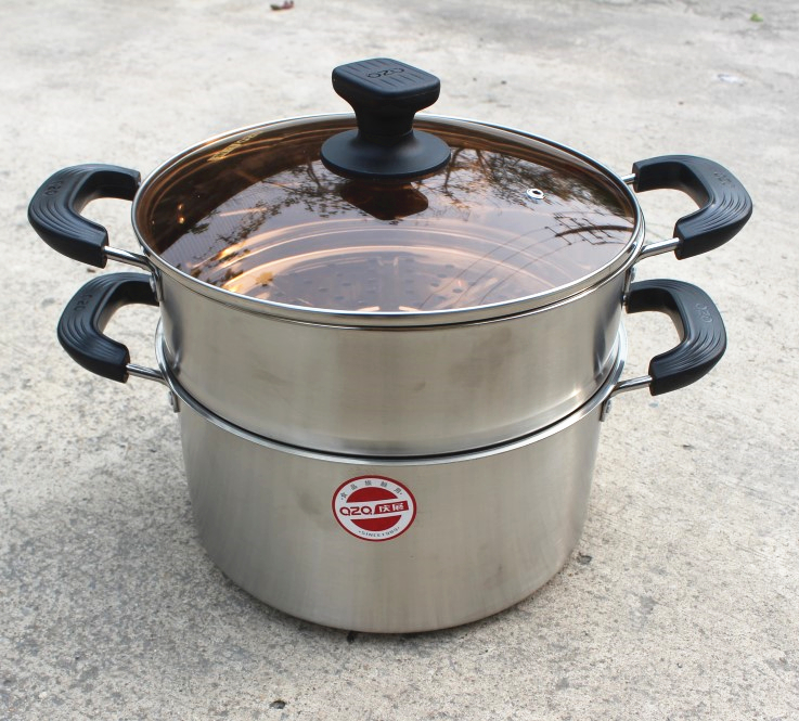 Qingzhan 304 stainless steel steamer 24cm2 layer thickened bottom steamer Double pot induction cooker gas with steaming grid
