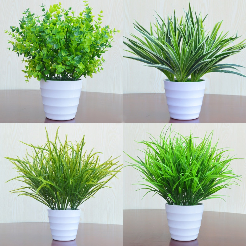 Simulation plant fake flowers and plants indoor and outdoor living room home decoration plastic green plant small potted fake green rose desktop ornaments